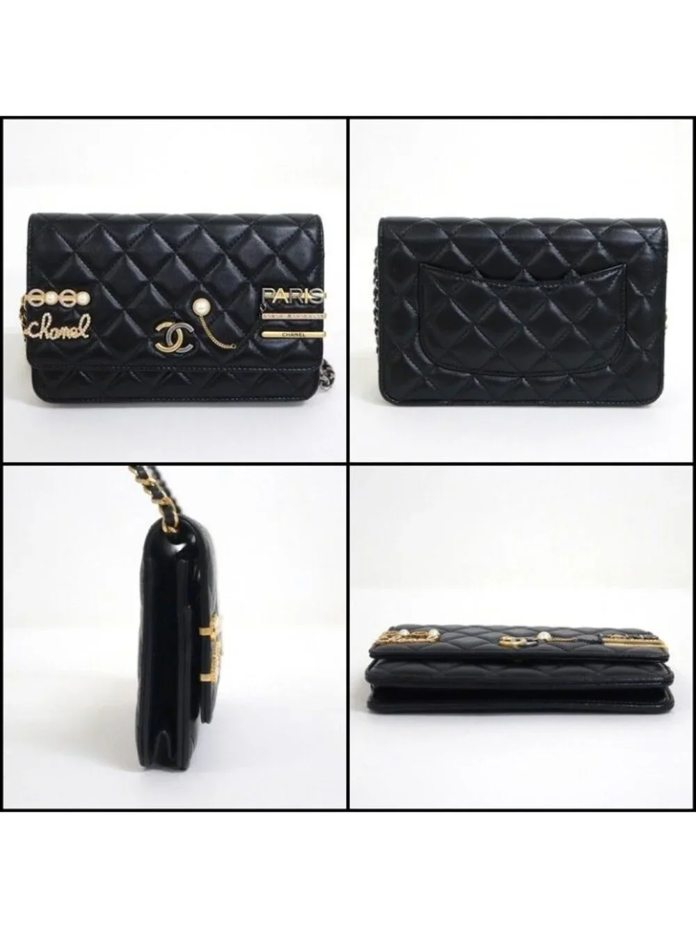 Chanel Quilted Chain Wallet 19 Lambskin Black Gold Silver - Picture 2 of 8